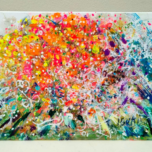 白熊ハート水彩紙原画コラージュ絵画アート