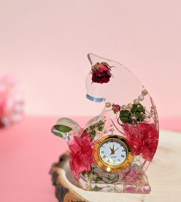 薔薇、カーネーションの　猫時計　と選べるペンセット　　母の日　ラッピング 2枚目の画像