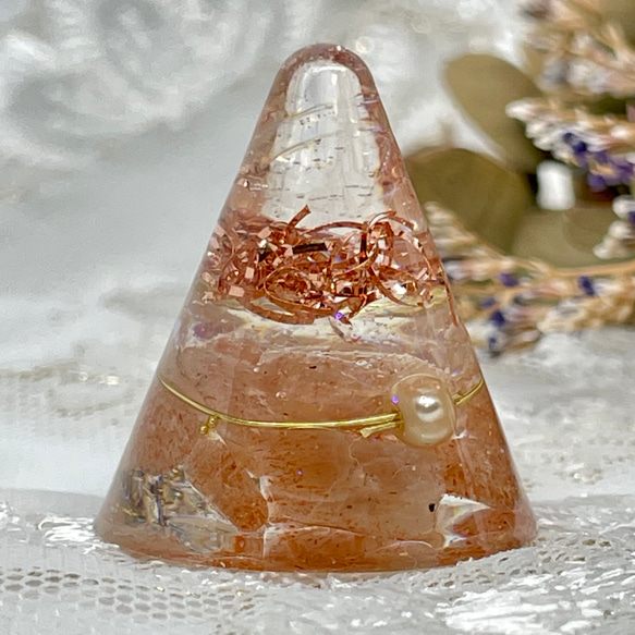 ミニ円錐オルゴナイト【サンストーン】 立体・オブジェ オルゴナイト  