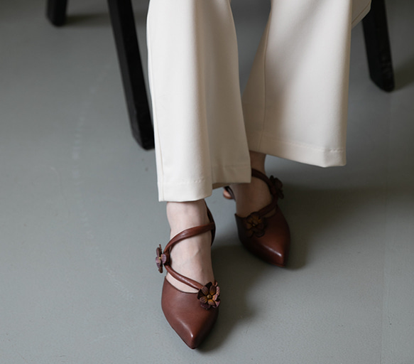 サンダル ヒール 本革 ローヒール レディース靴 靴 レディース パンプス ローヒール 履きやすい ローヒールパンプス 11枚目の画像