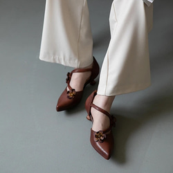 サンダル ヒール 本革 ローヒール レディース靴 靴 レディース パンプス ローヒール 履きやすい ローヒールパンプス 2枚目の画像