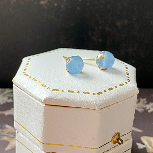 一粒ピアス シーブルーカルセドニー 6mm 天然石 サージカル
