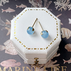 一粒ピアス シーブルーカルセドニー 6mm 天然石 サージカル