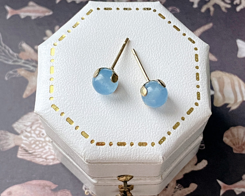 一粒ピアス シーブルーカルセドニー 6mm 天然石 サージカル