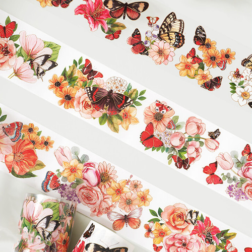 巻売 615☆ 海外 マスキングテープ マステ PET 花 薔薇 蝶 贝壳光