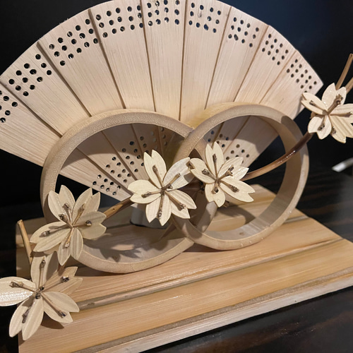 照明 オールハンドメイド 竹細工 【扇と桜】 スタンドライト・テーブル