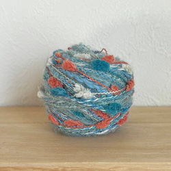 引き揃え毛糸玉*ミントグリーン×オレンジ〜グリーンボンボン 毛糸