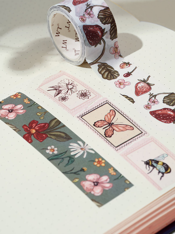 5巻 海外和紙テープ 甜草莓 甘いいちご 和紙マスキングテープ(剥離紙付き) ストロベリー 植物系 装飾系 海外マステ 5枚目の画像