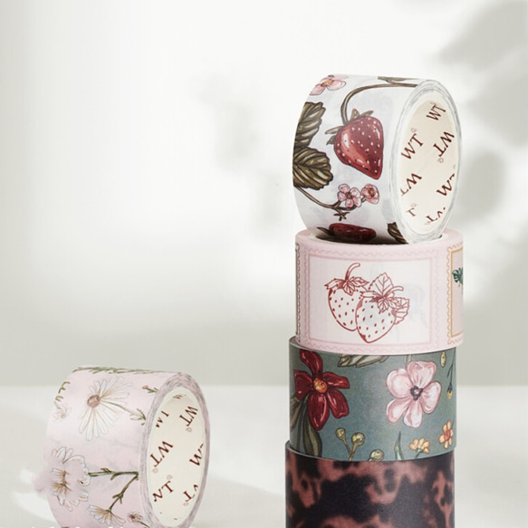 5巻 海外和紙テープ 甜草莓 甘いいちご 和紙マスキングテープ(剥離紙付き) ストロベリー 植物系 装飾系 海外マステ 3枚目の画像