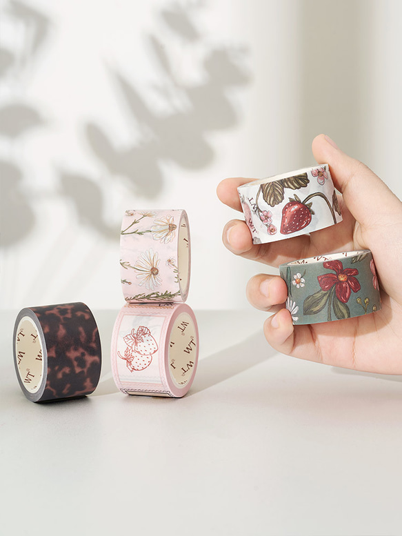5巻 海外和紙テープ 甜草莓 甘いいちご 和紙マスキングテープ(剥離紙付き) ストロベリー 植物系 装飾系 海外マステ 6枚目の画像