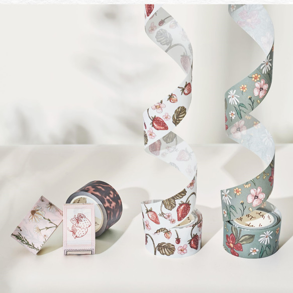 5巻 海外和紙テープ 甜草莓 甘いいちご 和紙マスキングテープ(剥離紙付き) ストロベリー 植物系 装飾系 海外マステ 9枚目の画像