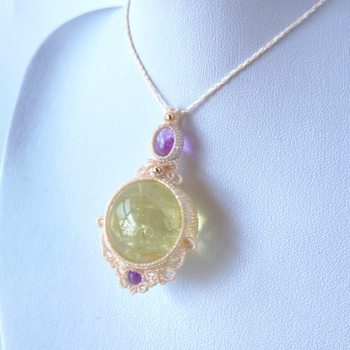 『稀光』ルチルクォーツと虹入りシトリンのマクラメペンダントネックレス ♥️母の日SALE♥️】虹入りシトリン(ソフィア)×2種類の