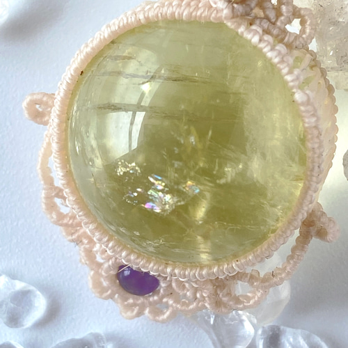 『稀光』ルチルクォーツと虹入りシトリンのマクラメペンダントネックレス 稀光』ルチルクォーツと虹入りシトリンのマクラメペンダント