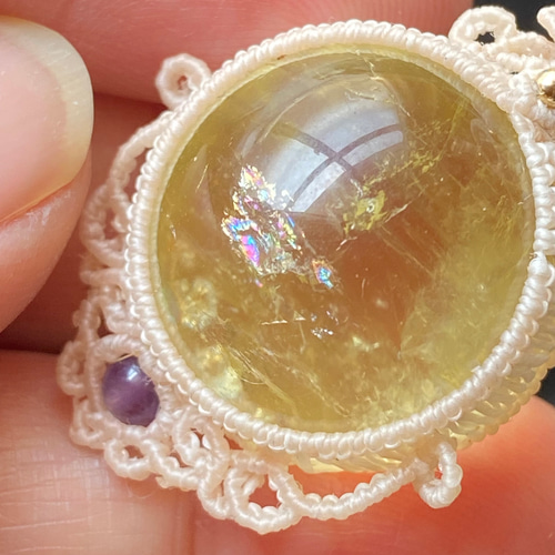 シトリンとパールの天然石マクラメ編みネックレス♪♪♪ シトリン ネックレス レインボーシトリン マクラメ編み ベージュ