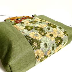 刺繍シリーズ　Ｓバンブーバッグ　「デイジー」 緑　和装にも… 4枚目の画像