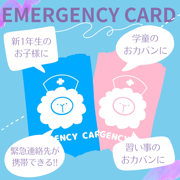 ひつじのEMERGENCY CARD 1枚(緊急連絡先) 5.5cm×9cm 1枚目の画像