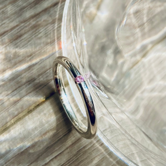 ピンクサファイア　甲丸の指輪 サイズ指定可能　silver950 4枚目の画像
