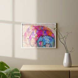 モダン カラフル フローラル ゾウ 蝶々 水彩画風 / インテリアポスター 海外アート / 4769 3枚目の画像