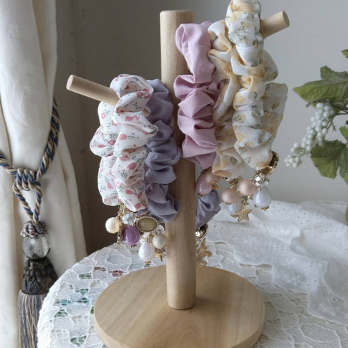 ピンクの花柄シュシュとピンクの猫 シュシュ petit-bou