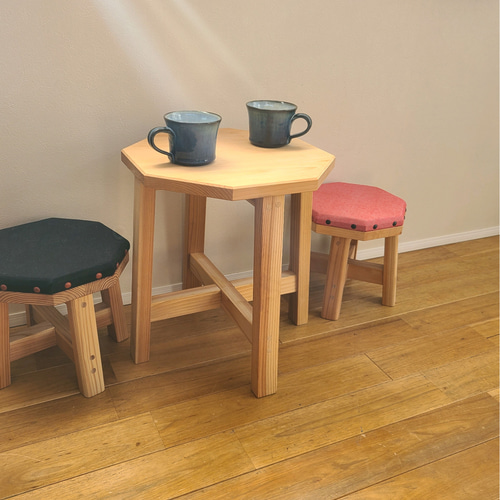 ヒノキ八角形テーブル 椅子 スツール ナチュラル シンプル サイド