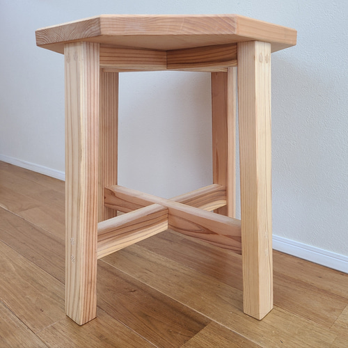 ヒノキ八角形テーブル 椅子 スツール ナチュラル シンプル サイド