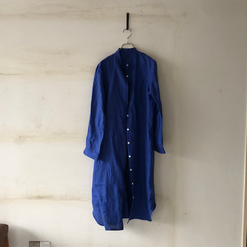 スタンドカラーlong shirt/ロングシャツ ロイヤルブルー 富士
