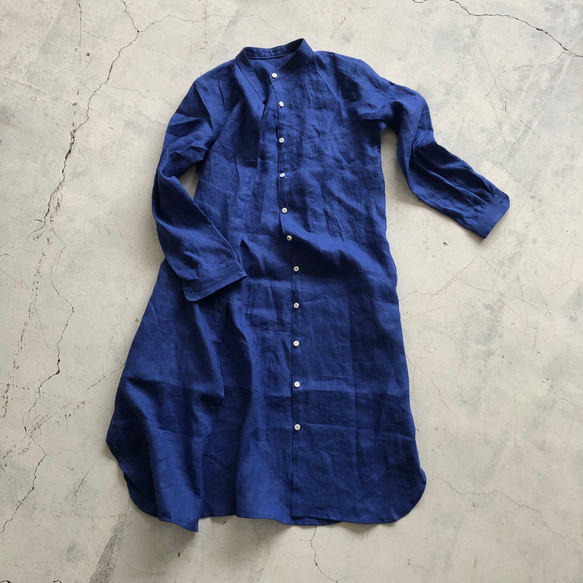 スタンドカラーlong shirt/ロングシャツ　ロイヤルブルー 9枚目の画像