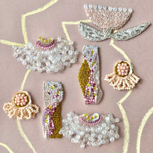 unelmat 【一点のみ】日本製ガラスビーズ刺繍ピアスorイヤリング　両耳 6枚目の画像