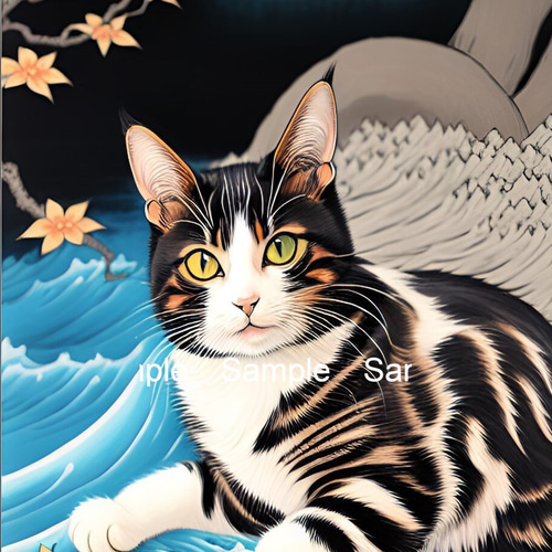 猫と波(新浮世絵画)額付き №s-553 イラスト shizennokaze 通販｜Creema