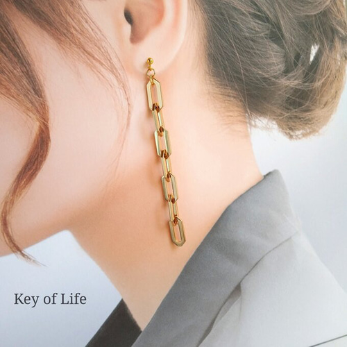 Key of Life▶︎高品質 六角チェーン ゴールド ロングピアス 