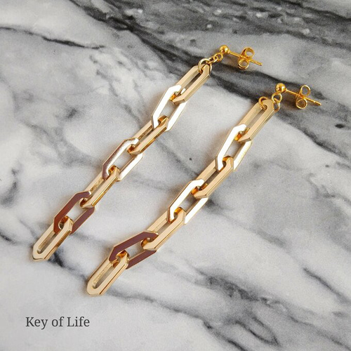 Key of Life▶︎高品質 六角チェーン ゴールド ロングピアス 