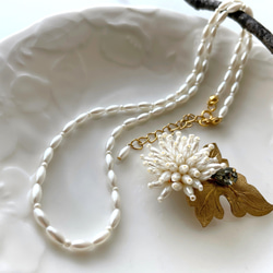 [Creema Limited] 非常適合作為禮物。蒲公英珍珠胸針和復古珍珠項鍊 第3張的照片