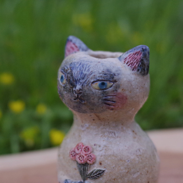 花束を持ったシャム猫   プチ花瓶  一輪挿し(小) 3枚目の画像