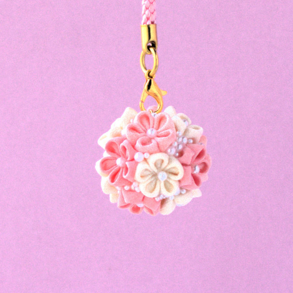 ❁小さなつまみ細工着物パステル桜根付けストラップ❁和小物和風