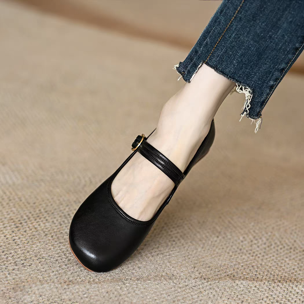 革靴 靴 シューズ レディース ローヒール シューズ 靴 メリージェーン ストラップ パンプス 本革 靴 25.5 26