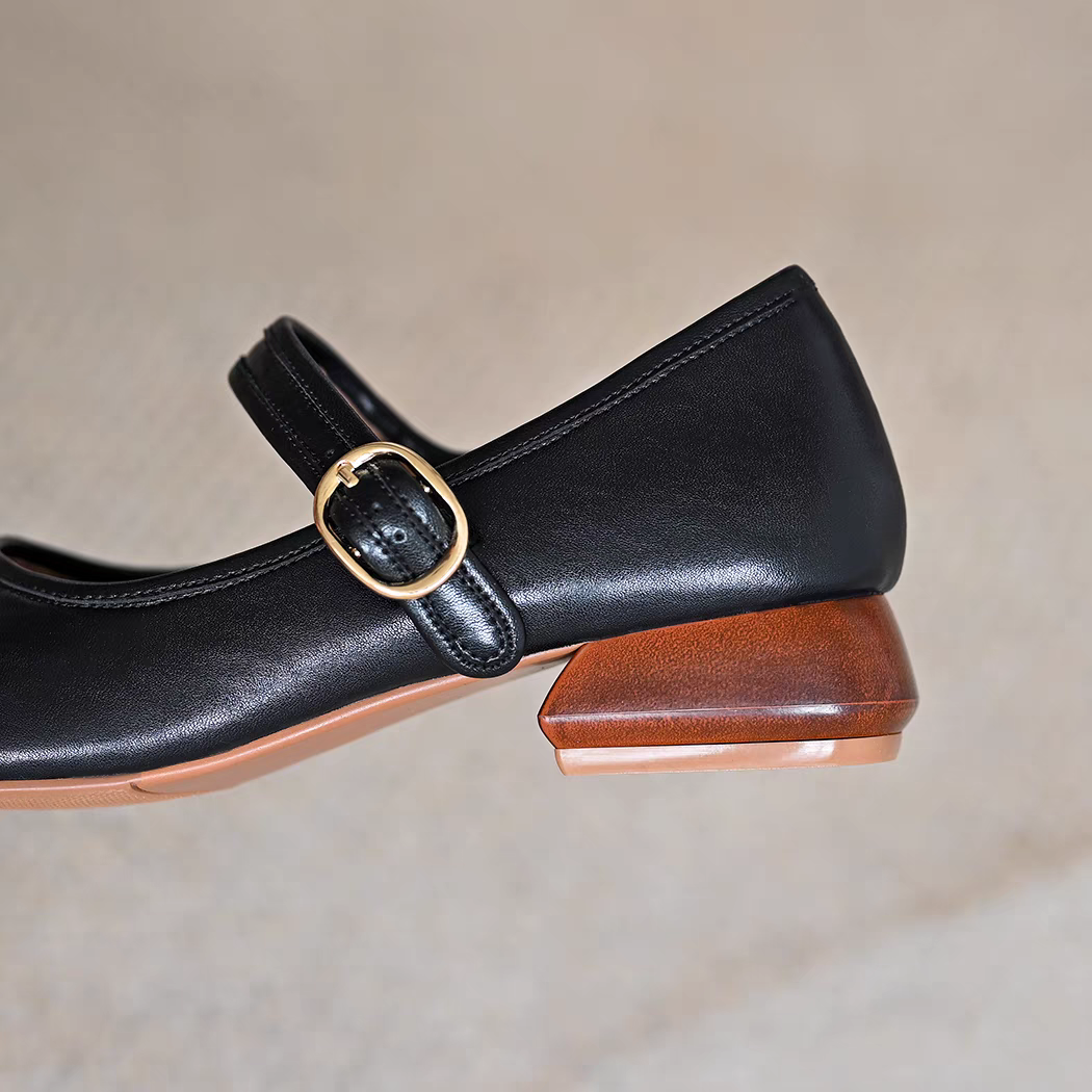 革靴 靴 シューズ レディース ローヒール シューズ 靴 メリージェーン ストラップ パンプス 本革 靴 25.5 26