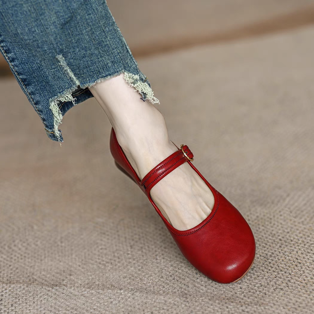 革靴 靴 シューズ レディース ローヒール シューズ 靴 メリージェーン ストラップ パンプス 本革 靴 25.5 26