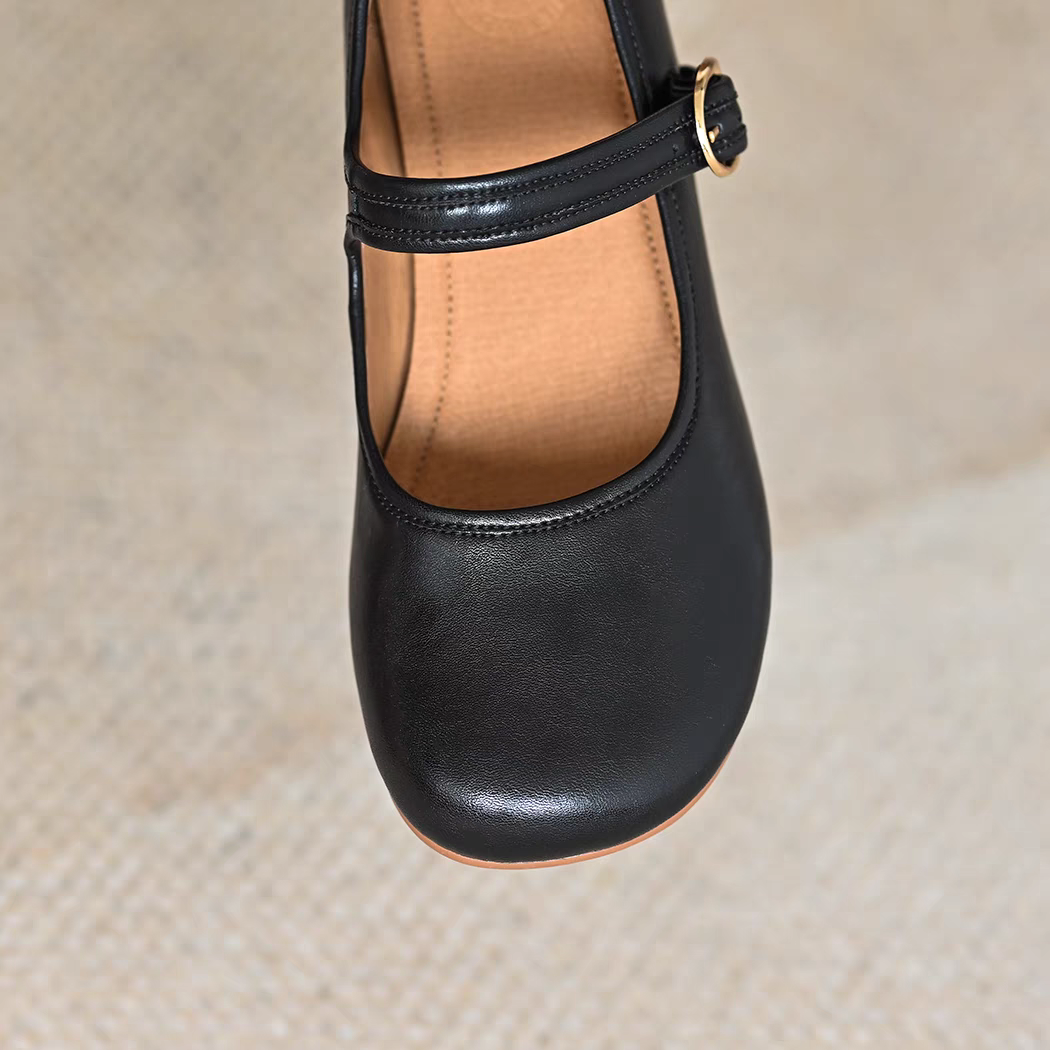 革靴 靴 シューズ レディース ローヒール シューズ 靴 メリージェーン ストラップ パンプス 本革 靴 25.5 26