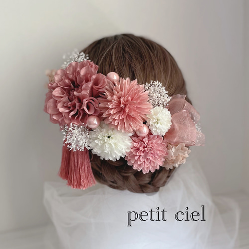 ☆ワイヤー入り オーガンジーリボンのオレンジ系 花カチューシャ トーカ