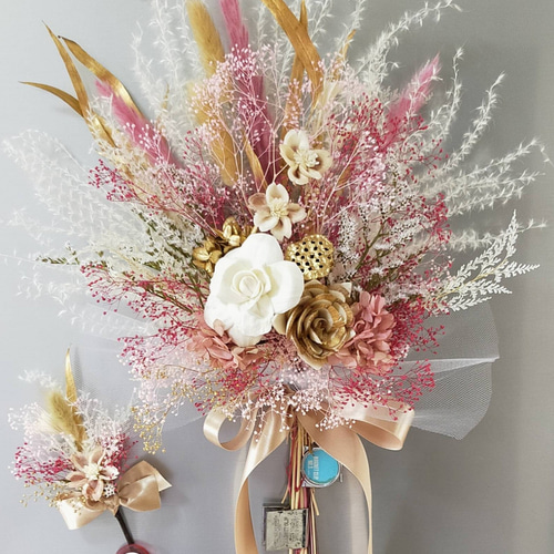♥3点セット ウェディングブーケ/花束、ブートニア、ヘッド ♥3点セット ウェディングブーケ/花束、ブートニア、ヘッド