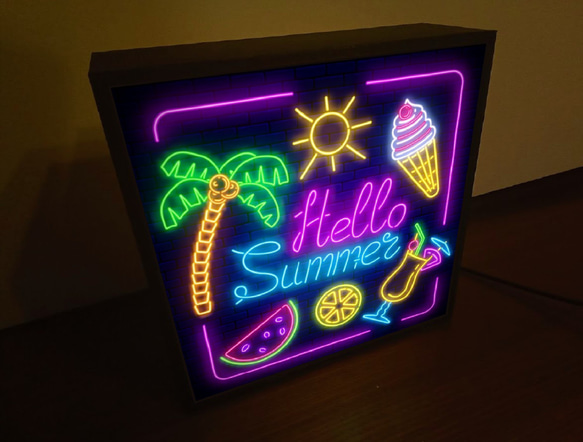 ハロー サマー 夏 海 スイカ ヤシの木 ソフトクリーム ミニチュア サイン ランプ 看板 置物 雑貨 ライトBOX 3枚目の画像