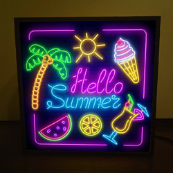 ハロー サマー 夏 海 スイカ ヤシの木 ソフトクリーム ミニチュア サイン ランプ 看板 置物 雑貨 ライトBOX 2枚目の画像