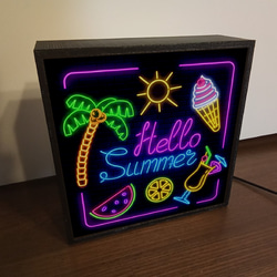 ハロー サマー 夏 海 スイカ ヤシの木 ソフトクリーム ミニチュア サイン ランプ 看板 置物 雑貨 ライトBOX 4枚目の画像