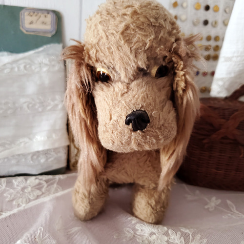 フランス　アンティーク　ぬいぐるみ　犬　お散歩 1920年頃 フランス アンティーク 犬のぬいぐるみ 木毛