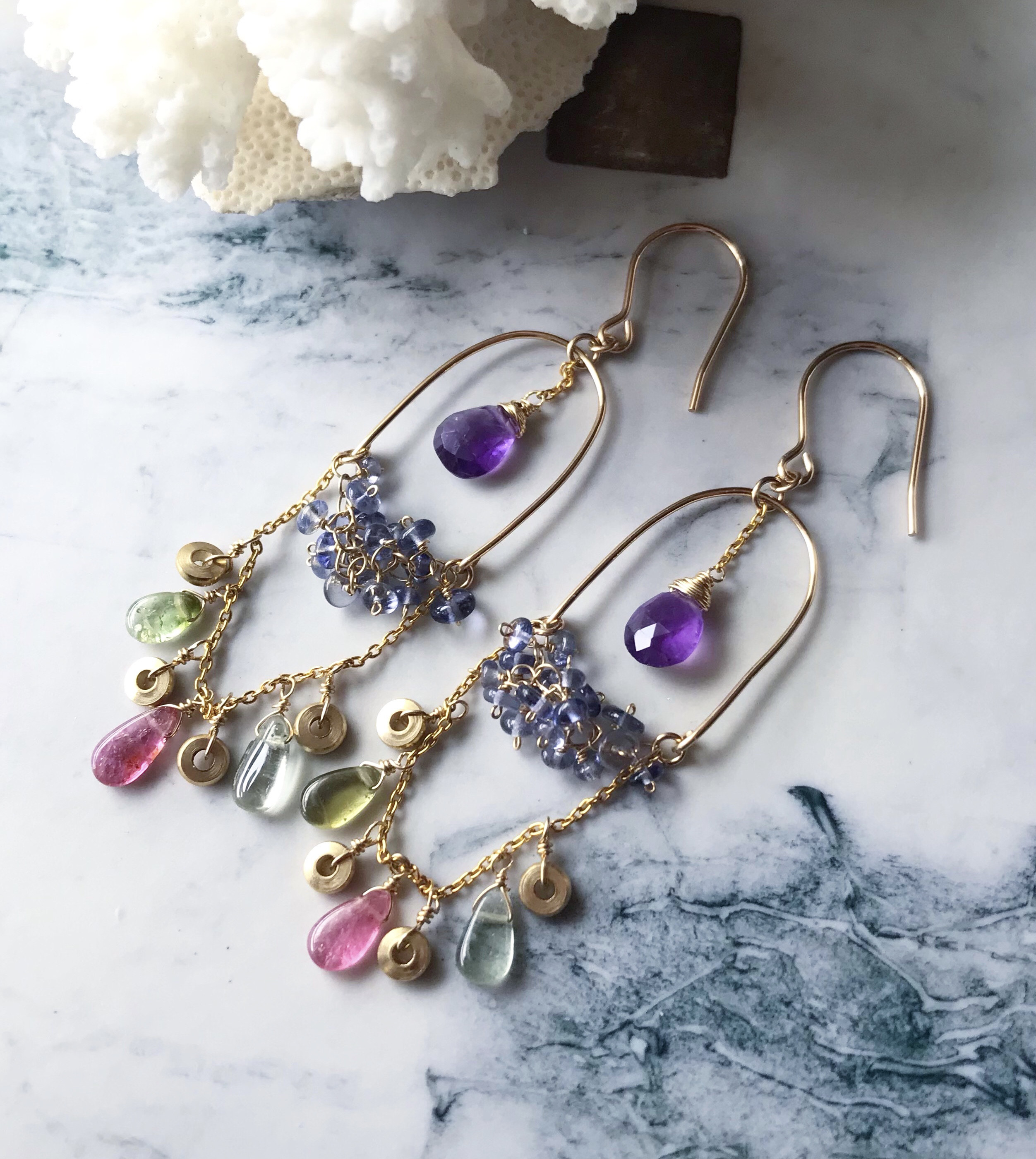 【K14gfと真鍮】peacockピアス［アメジスト・トルマリン ］イヤリング