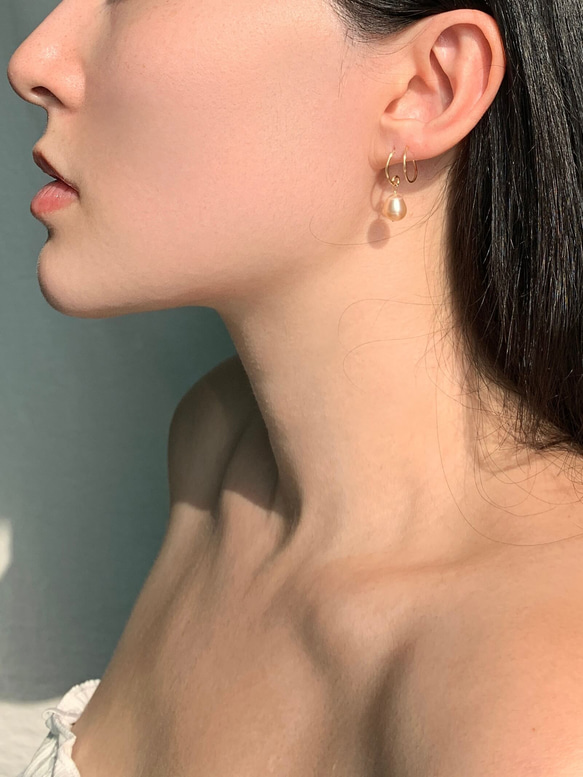 Ariel珍珠旋轉耳環(14K包金) /　Ariel Pearl Spiral Earrings (14KGF) 第5張的照片
