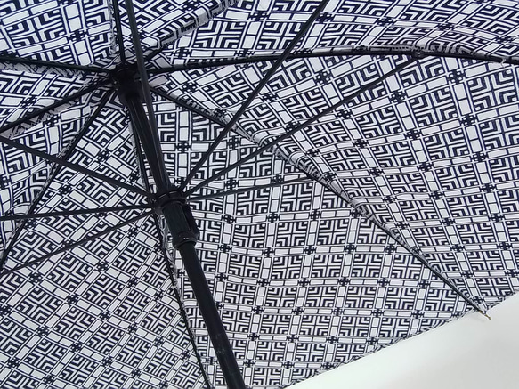 注染浴衣リメイク　日傘　升文様　白×濃紺色 3枚目の画像