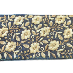 【50cm単位】幅広フラワー　くすみブルー　 インド刺繍リボンハンドメイド材料　りぼん素材 2枚目の画像