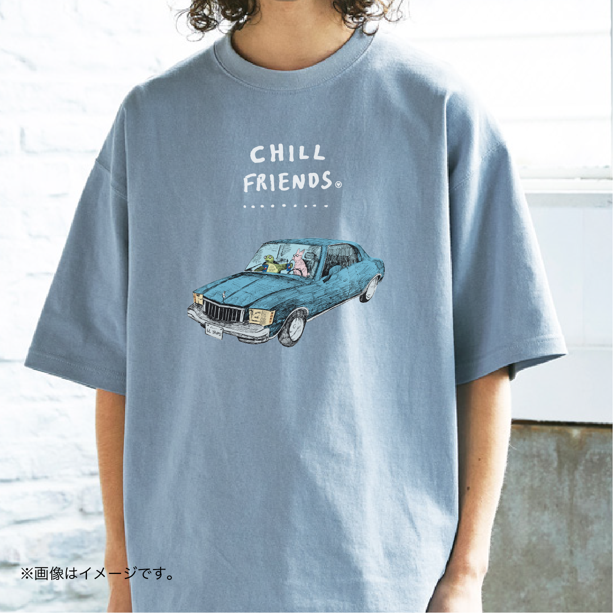 厚みのあるBIGシルエットTシャツ「CHILL FRIENDS_ウサギとカメ」 /送料無料