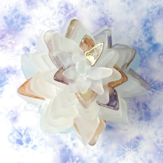 【オーダー】シーグラスのお花のランプシェード 赤×紫 冬薔薇 アルコールインクアート ギフトラッピング対応【海灯花】